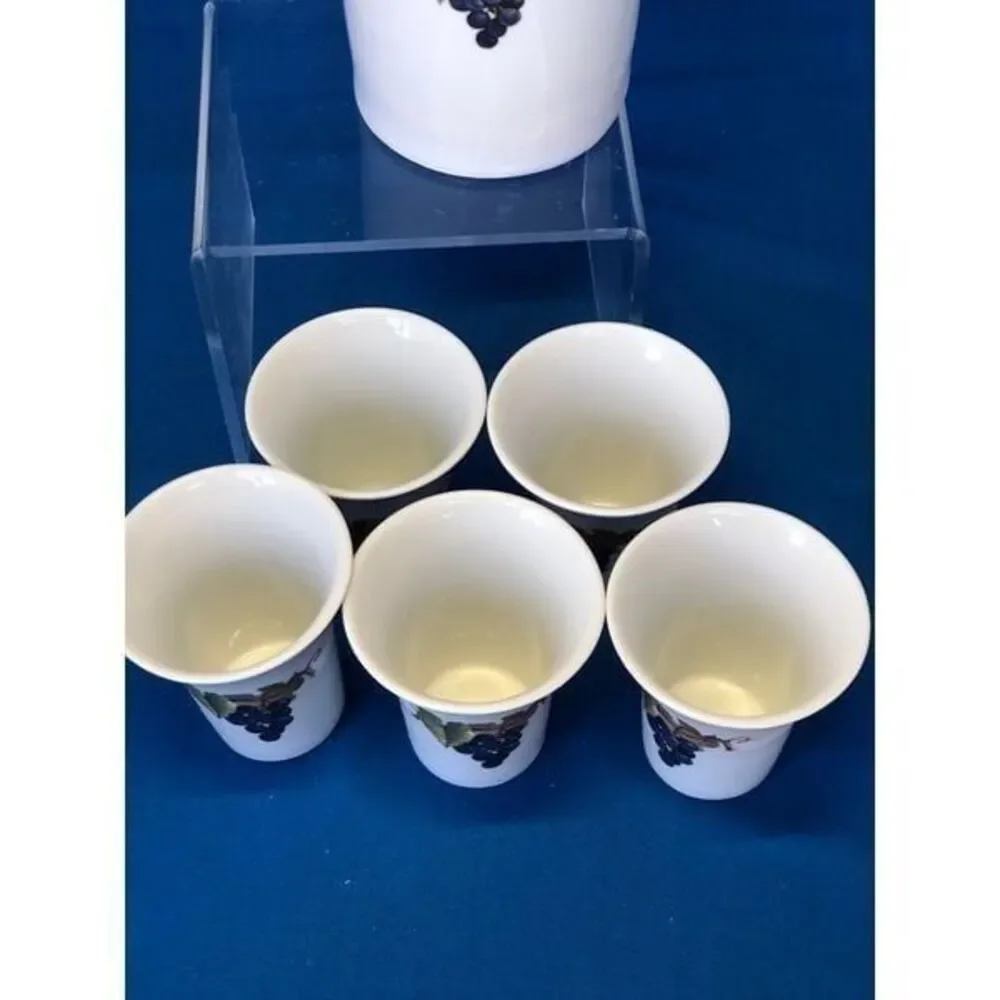 Vintage Naaman Israel Porcelain Grapes Decanter Pitcher & 5 Cups 6pc